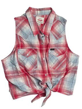 NWT Wrangler Women's Essential Sleeveless Plaid Western Crop Top, XL